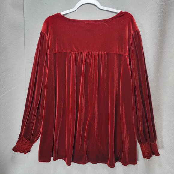 Red Velvet Wrap Blouse Womens 3X Boho Velour Long Sleeve Vampire Gothic Holiday - Picture 2 of 13